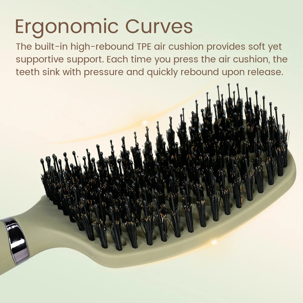 1PC Boar Bristle Detangling Hair Comb Hollow Out Hair Brush Anti-Static Scalp Massage Hairbrush Salon Styling Tools For Gifting