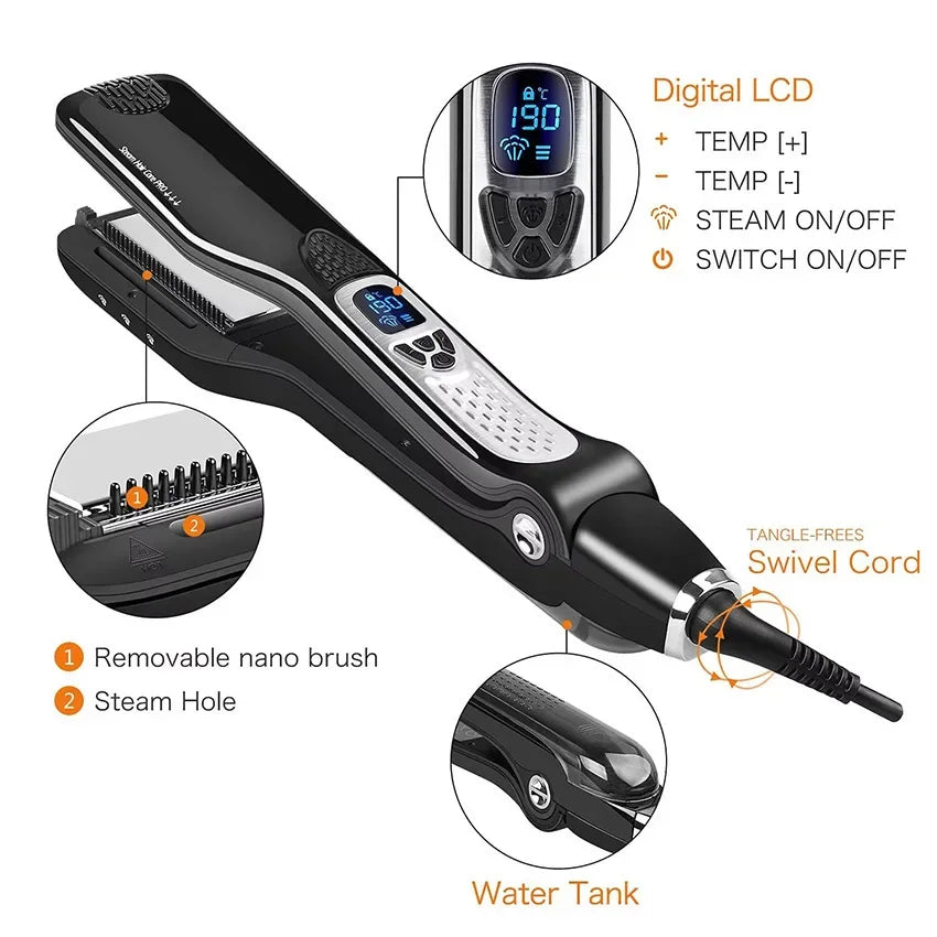 Best Seller Wide Plate Steam Hair Straightener Temperature Controlled Perm Negative Ions Do Not Hurt Hair Ceramic Plate Straight