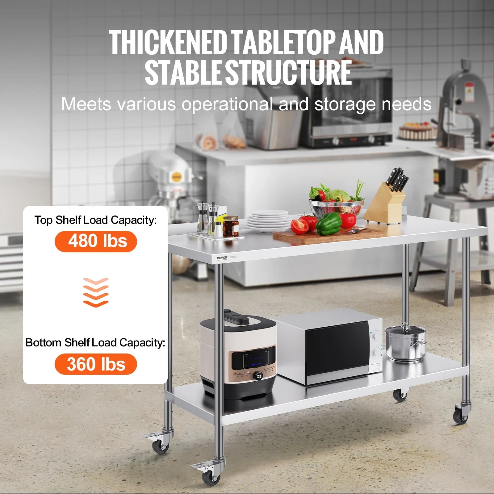 SucceBuy Stainless Steel Work Table With Casters Commercial Food Prep