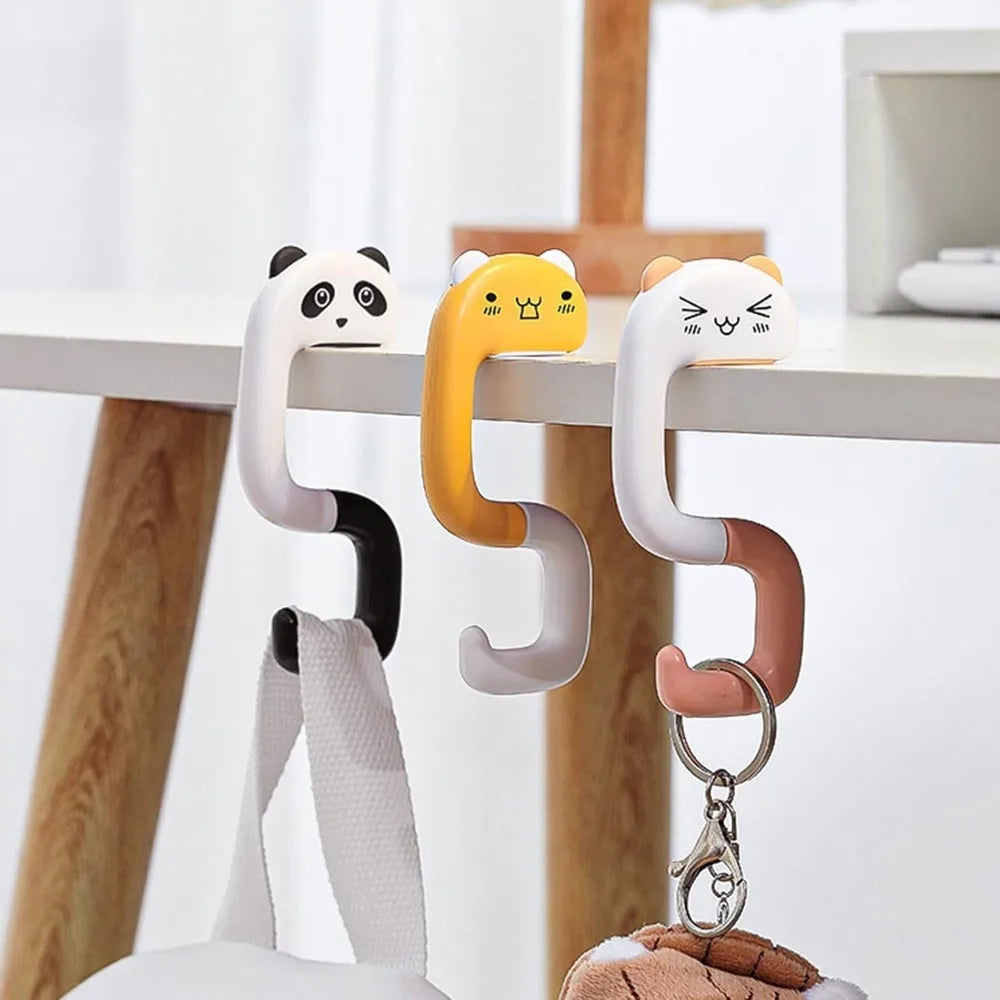 Strong Load-Bearing Desktop Bag Hook Table-Side Non-Slip Schoolbag Key Hanger Hook Foldable Cartoon Animal Hooks