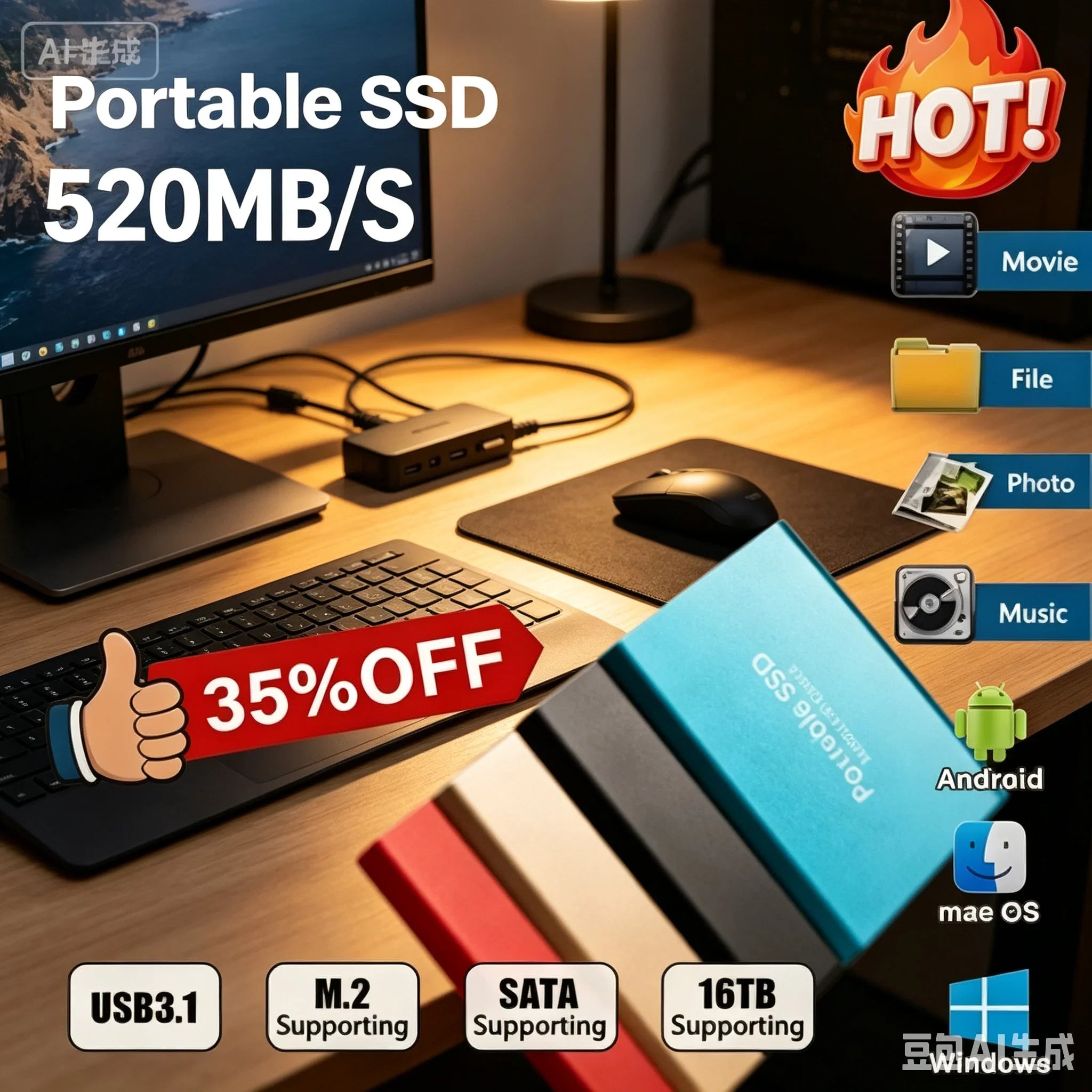 4TB Mini External Solid State Drive Portable SSD 8TB Hard Drive Small Size Quick Read Write Travel Backup Storage