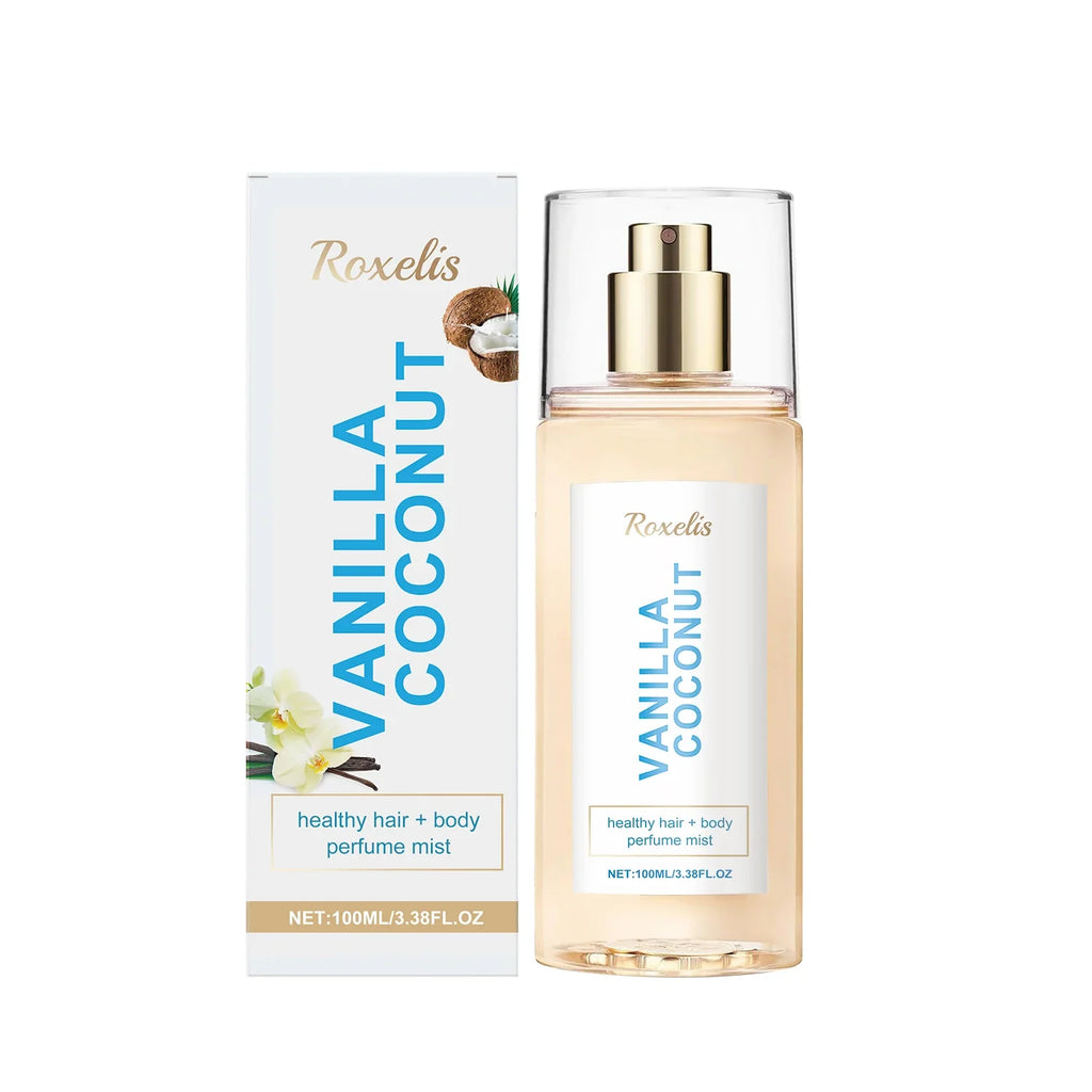 Vanilla Coconut Body Hair Mist - Long Lasting Fresh Romantic Fragrance, Travel Size Portable Spray Women Men Daily & Dating Use