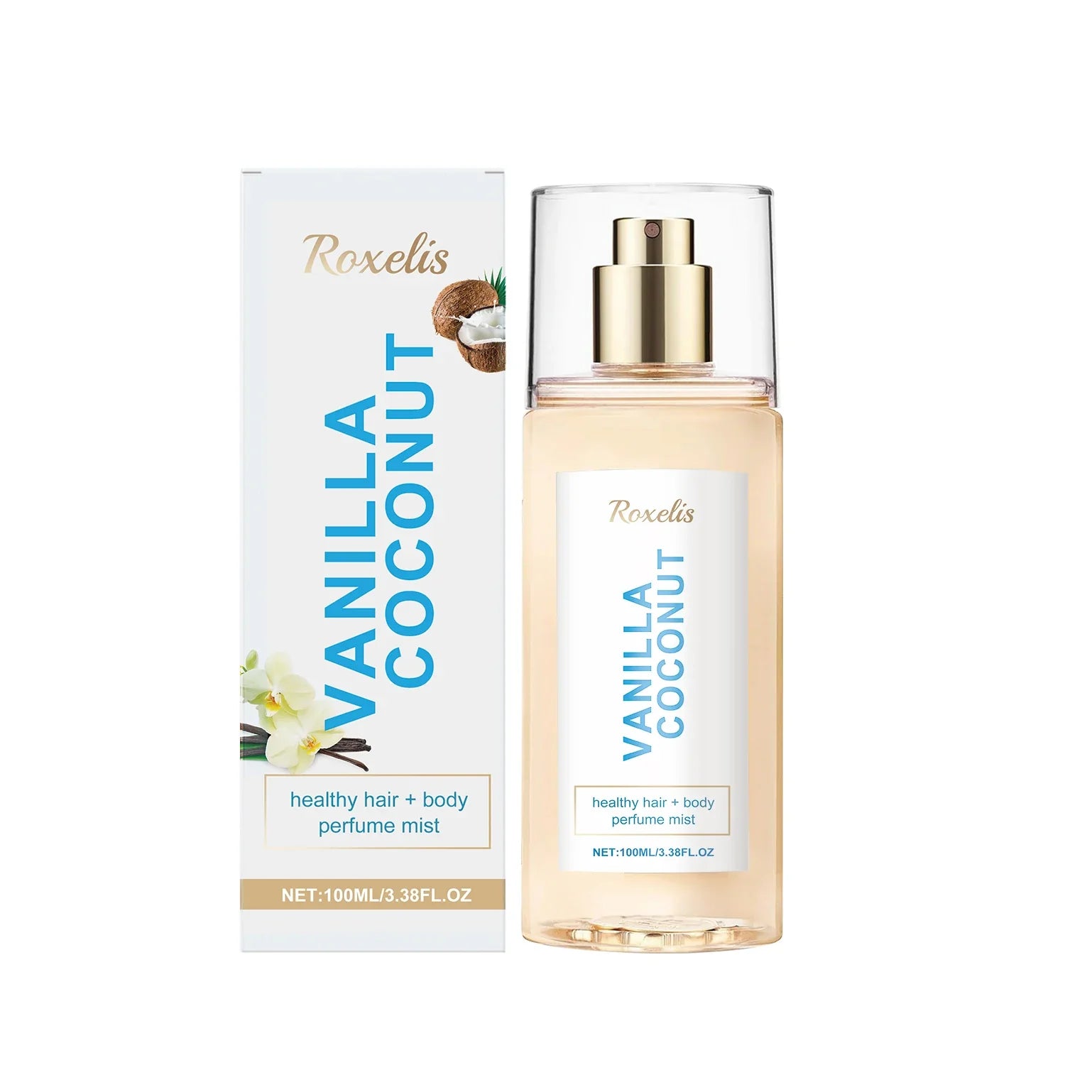 Vanilla Coconut Body Hair Mist - Long Lasting Fresh Romantic Fragrance, Travel Size Portable Spray Women Men Daily & Dating Use