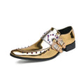 2026 New Gold Men Dress Shoes Rivet Breathable Square Toe Double Buckle Party Fashion Handmade Free Shipping Chelsea Men Loafers