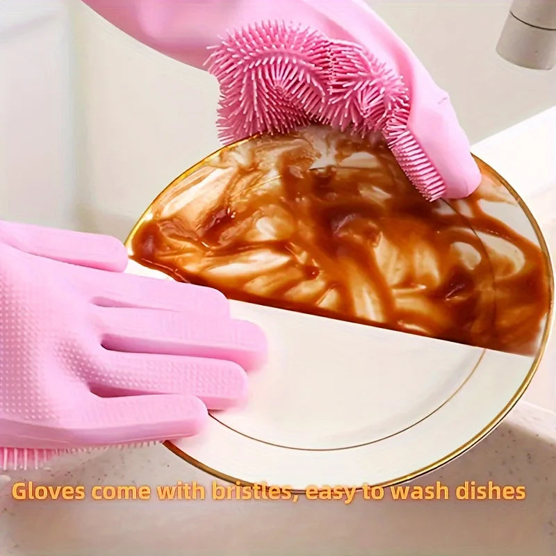 1 Pair Silicone Dishwashing Gloves Multifunctional Household Gloves