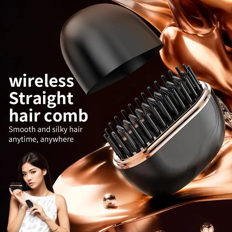 Capsule Hair Straightener & Styler Mini Cordless Hair Straightener Comb Portable Heat Hair Brush for Travel USB Rechargeable