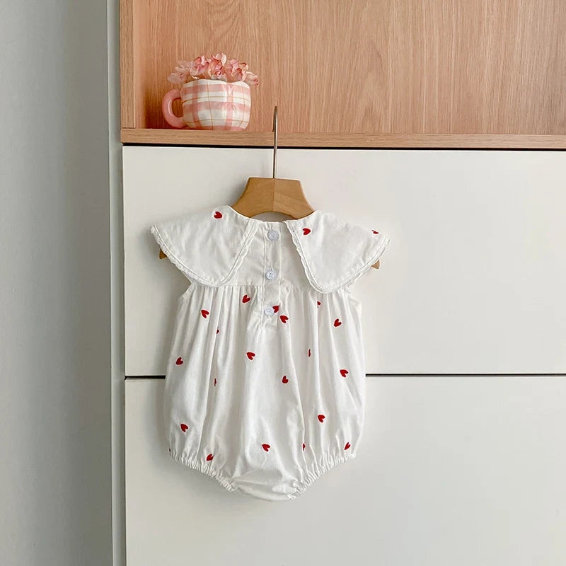 2026 New Summer Newborn Baby Girl Jumpsuit 0-24M Baby Girl Clothing Sleeveless Cotton Heart Print Princess White Rompers