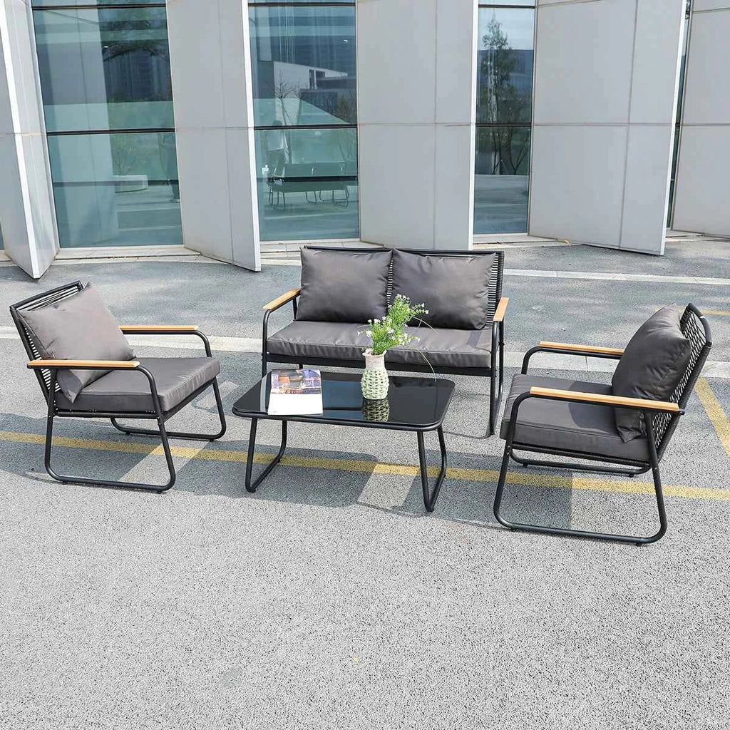 4-Piece Rattan Outdoor Furniture Set - Modern Wicker Sofa & Table for Garden & Patio