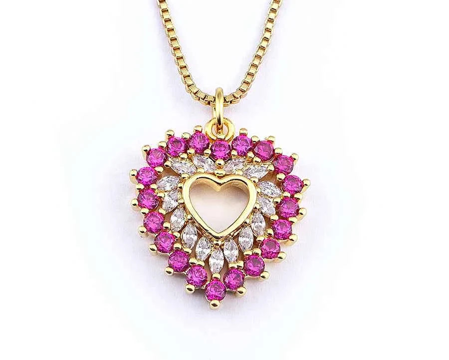 Nidin New Arrival Romantic Heart Shape Sparkling Zircon Pendant Necklace 3 Colors For Women Female Fine Jewelry Gifts Wholesale