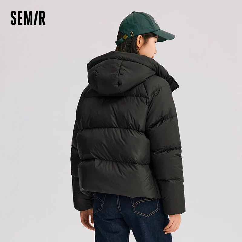 Semir Down Jacket Women Solid Color Loose Versatile 2025 Winter New Waterproof Oil-proof Stain-proof Hooded Coat Down Jacket