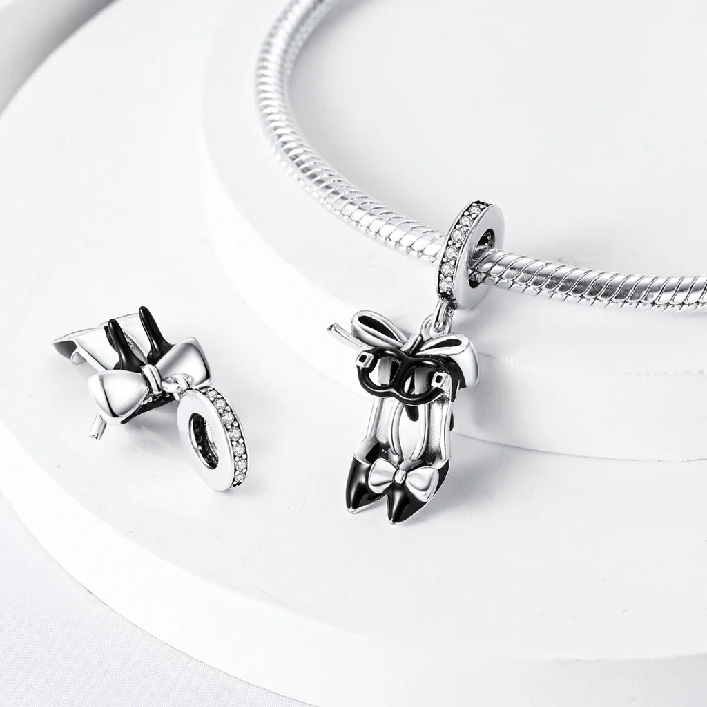 Fit Original Bracelet 925 Silver Ballet Girl Red High Heels Charms Pendants For Women Jewelry Making Gift