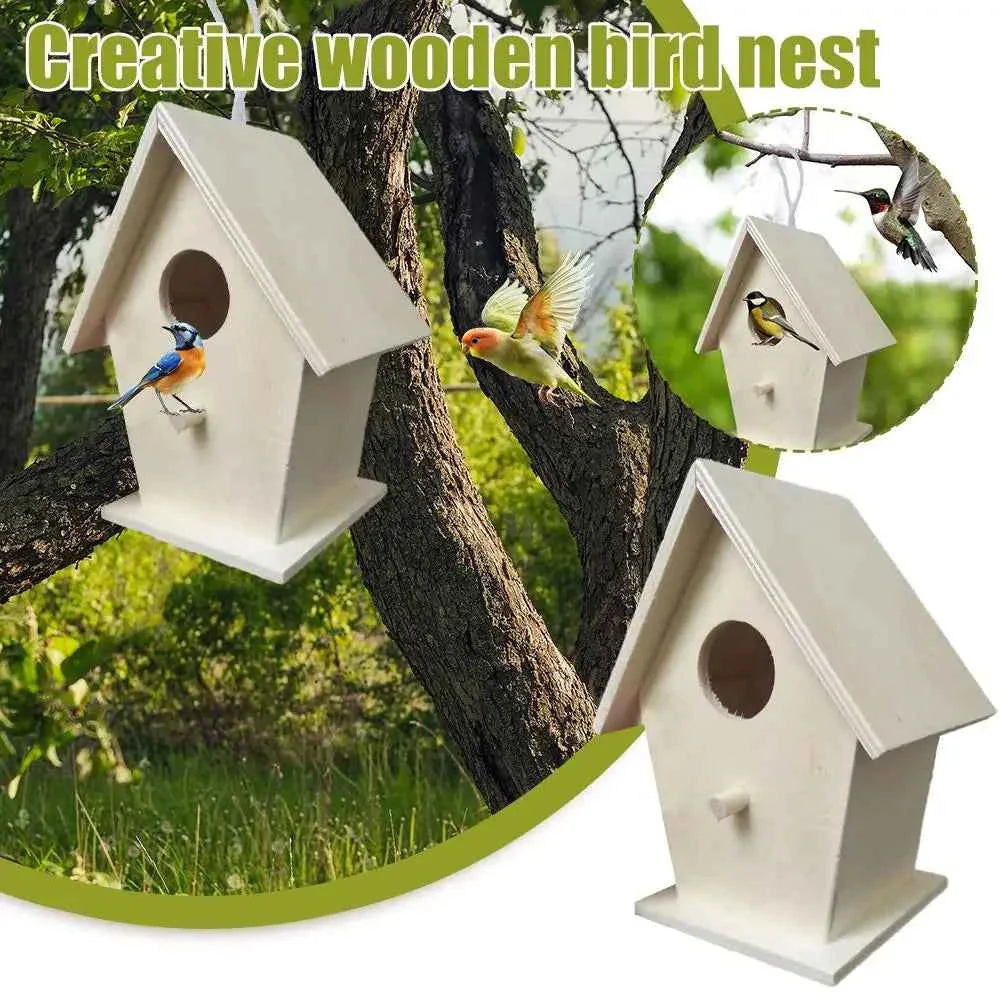 High-end Wooden Bird House For Outside To Paint Bird Nesting Box Handmade Birdhouse With Perch Diy Types Wall-mounted Nest
