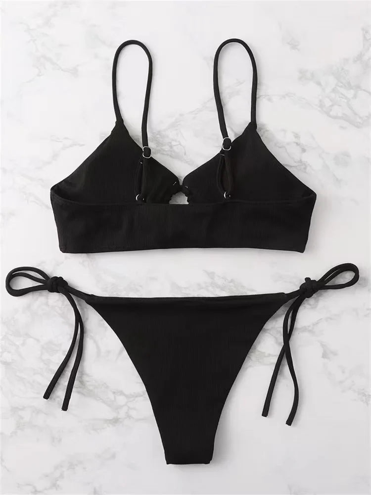 2024 Sexy Bikini Women Low waist Swimsuit Female Solid Brazilian Bikinis Set 2 Pieces Swimming Beach Bathing Suit New Beachwear
