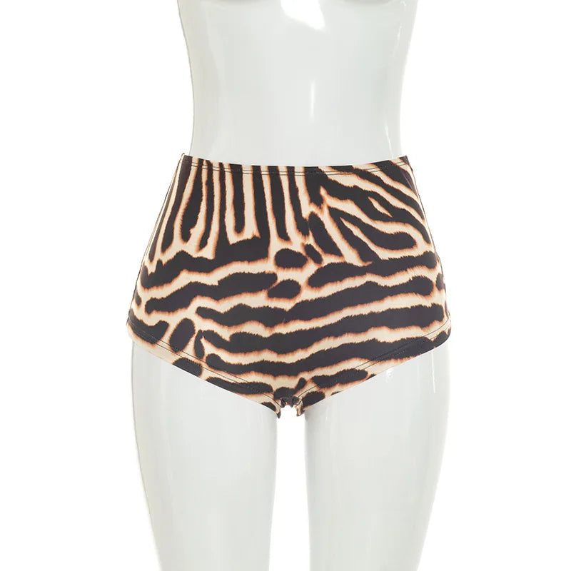 Leopard Print 2 Piece Short Set Women Club Party Outfit Summer Halter Off Shoulder Top Shirt Shorts Matching Sets Beach Vacation