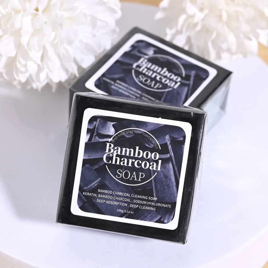 B+100G Bamboo Charcoal Powder Deep Cleaning Soap Plant Oil Soap Keratin Protein Men's Bath and Face Wash Handmade Soap