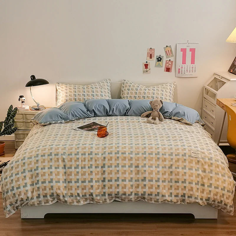 Checkerboard Bedding Comforter Set with Pillowcase bed sheet Single Full Size Bed Linen Duvet Cover Set Queen/King Double Single