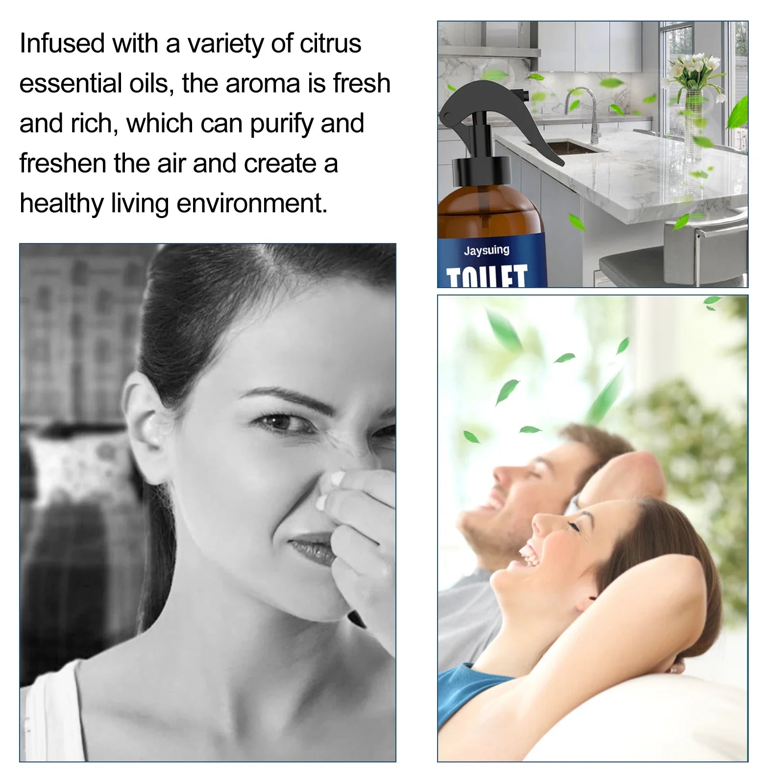 Bergamot Bathroom Deodorizer Spray Multi-functional Air Freshener for Kitchen Bedroom Interior Household Air Purification Spray