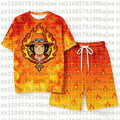 2026 One Piece Luffy Pajama Set Anime Skull Character Sleepwear T-Shirt Shorts for Men's Shirts Women t-shirts Summer Set
