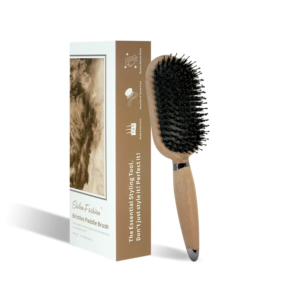 1PC Boar Bristle Detangling Hair Comb Hollow Out Hair Brush Anti-Static Scalp Massage Hairbrush Salon Styling Tools For Gifting