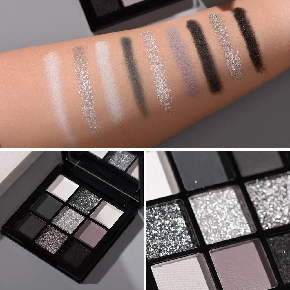 A 9-color smoky eyeshadow palette, long-lasting, waterproof, and easy to apply, perfect for creating a smoky punk makeup look.