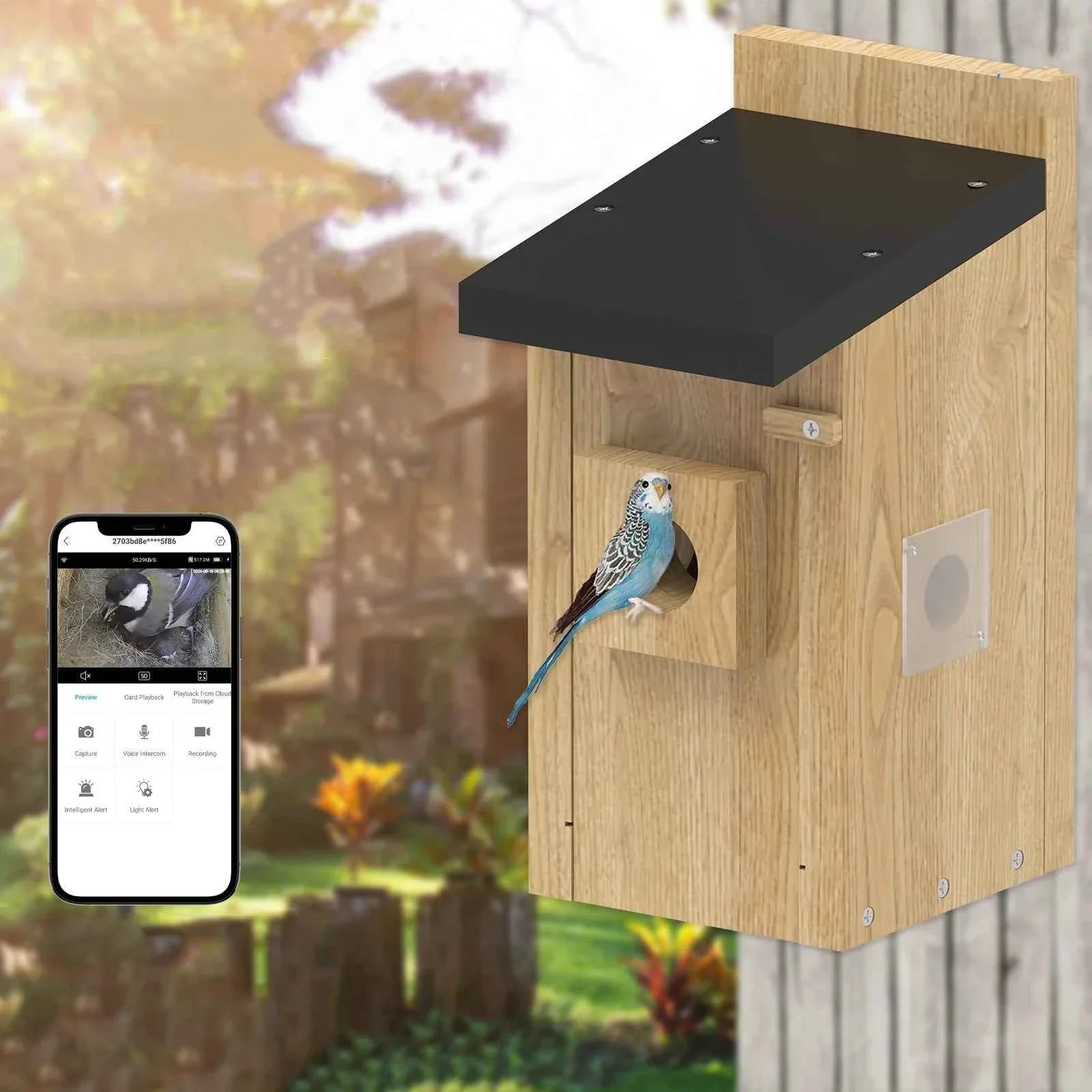 Wooden Birdhouse for Outdoor Bird Nests House for Parrots and Swallows Custom Wifi Smart Wooden Bird House Bird Cage With Camera
