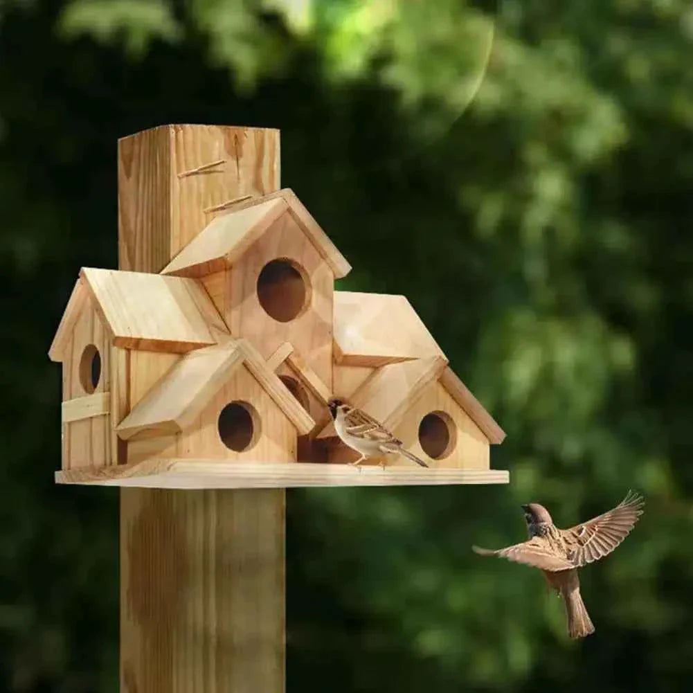 20*15cm Bird Houses For Outside Wooden Hummingbird Nest Bird Feeder Outdoor Birdhouse With 6 Rooms For Garden Courtyard Decor