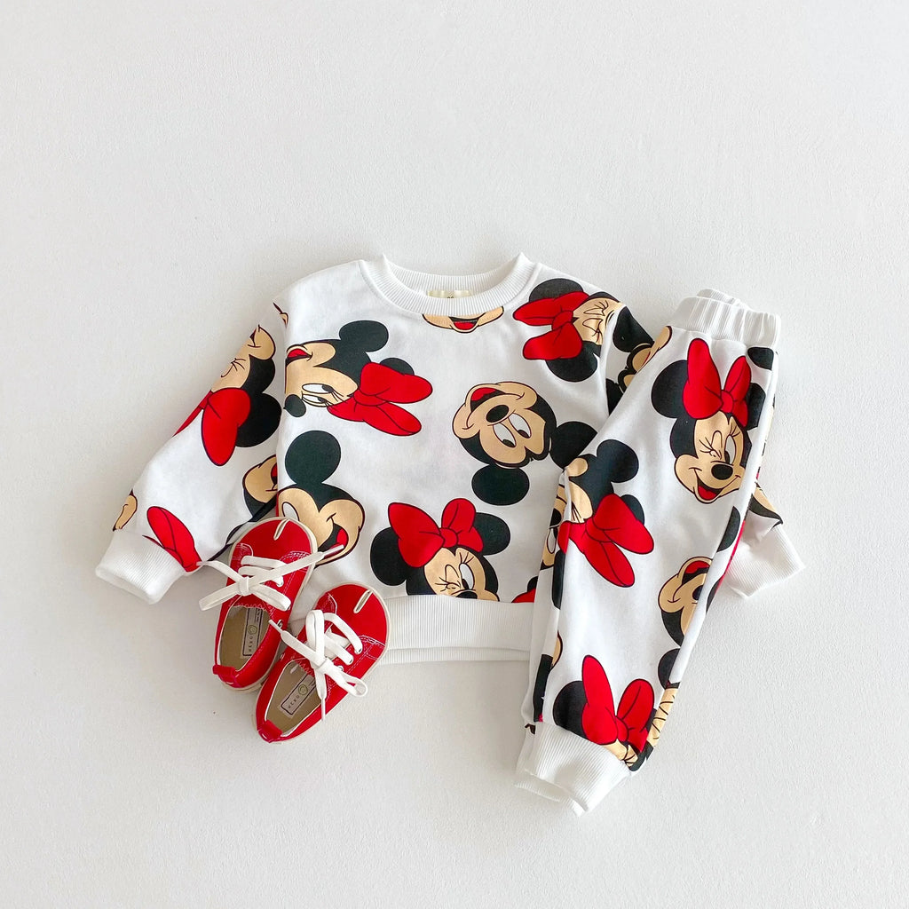 Cartoon Minnie Cute Baby Girl Long Sleeve Suit Loose Fashion Children's Tracksuits Toddler Clothes Sweatshirt + Trousers 2pc/set