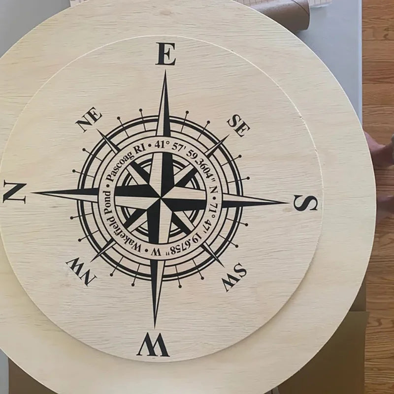Customizable Compass Rose Wall or Ceiling Decal, Add Your Own Coordinates, Town, State or Family Name Nautical Home Decor AB37