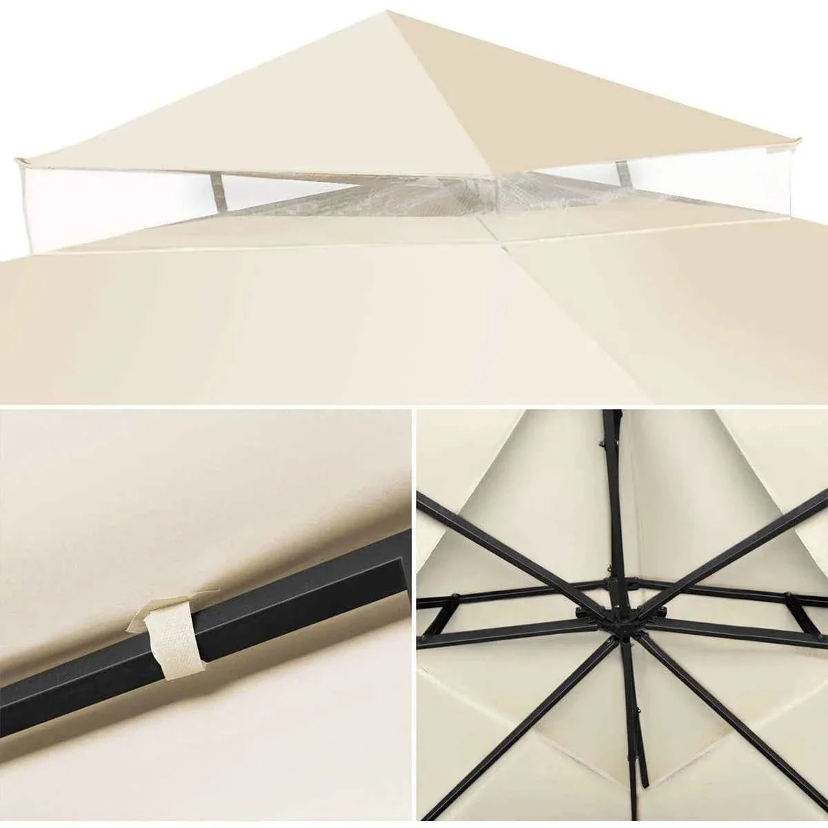 3x3m 2-Tier Garden Gazebo Replacement Canopy - Waterproof Oxford Patio Tent Roof