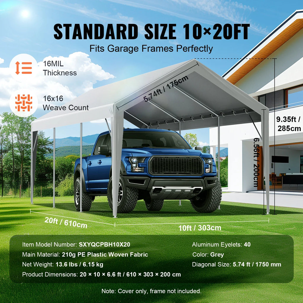 SucceBuy Carport Replacement Canopy Cover Garage Top Tent Shelter Tarp Heavy-Duty Waterproof & UV Protected with Ball Bungees