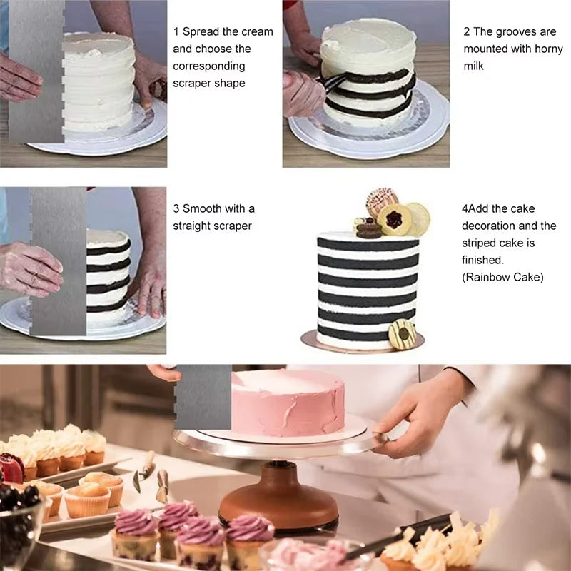 1 Piece Stainless Steel Cake Scraper Metal Cake Scraper Smoother Double Sided Patterned Edge Cake Decorating Comb YY126