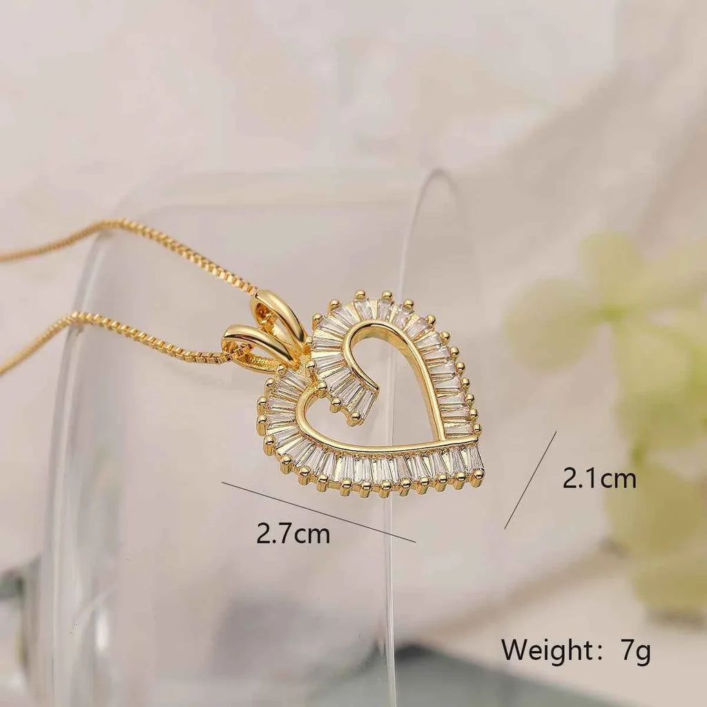 Mafisar Non-Fading Gold Color 316L Stainless Steel Party Jewelry Shiny AAA CZ Zircon Heart Pendants Necklaces For Women