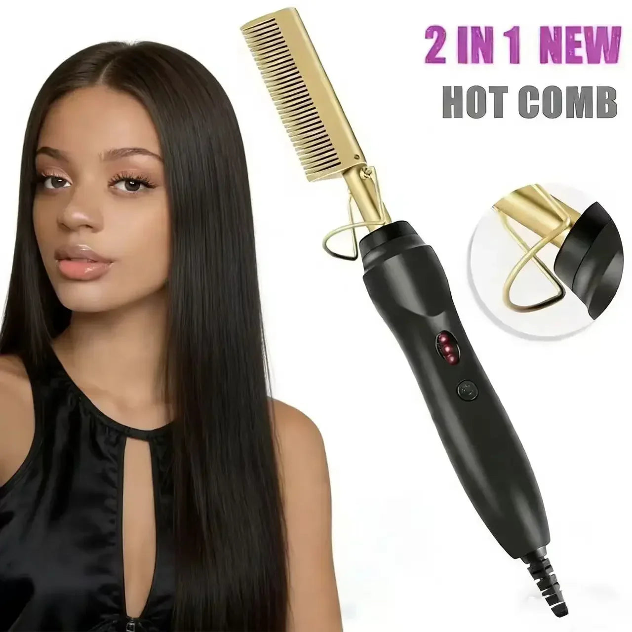 2 in 1 Electric Hot Heating Comb Hair Straightener Curler Wet Dry Hair