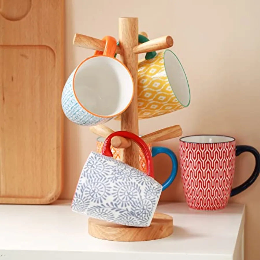 Ceramic Coffee Mug Set Bohemian Style 6 Pack