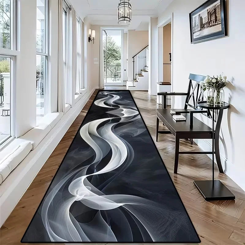 VIKAMA Black Gold Marble Vein Runner Rug Non Slip Washable Long Floor Mat for Hallway Entryway Modern Luxury Home Decor
