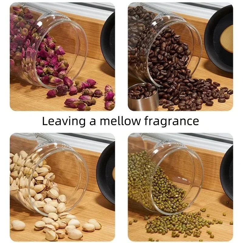 Multi Capacity Black Lid Coffee Pot Manual Vacuum Moisture-proof Storage Pot Kitchen Glass Teapot Coffee Bean Storage Sealed Jar