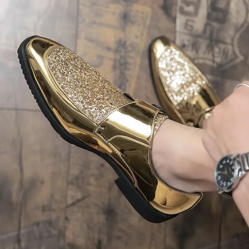 Shoes Men Casual Man Men's Summer Shine Gold Dress Patent Leather For Mens Gold Moccasins Business Pointed Bussiness Luxury