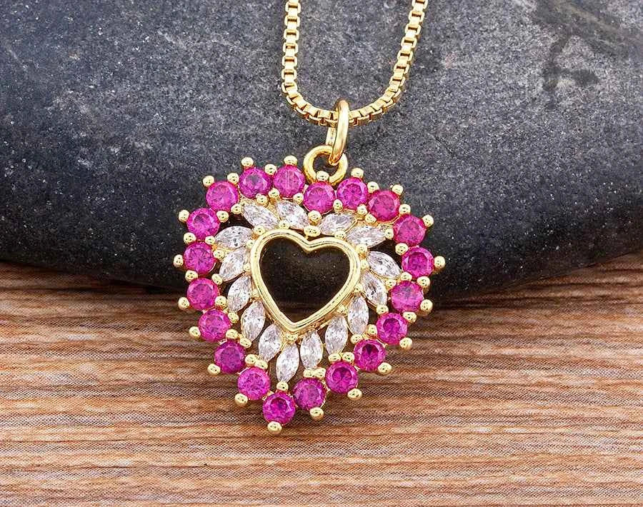 Nidin New Arrival Romantic Heart Shape Sparkling Zircon Pendant Necklace 3 Colors For Women Female Fine Jewelry Gifts Wholesale