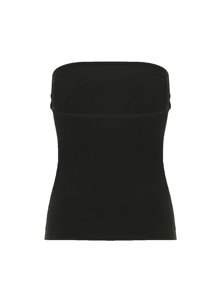 Gothic Print Black Strapless Tube Top Women Skinny Cropped Summer Casual Chic Graphic Tee Y2K Streetwear Basic Vest