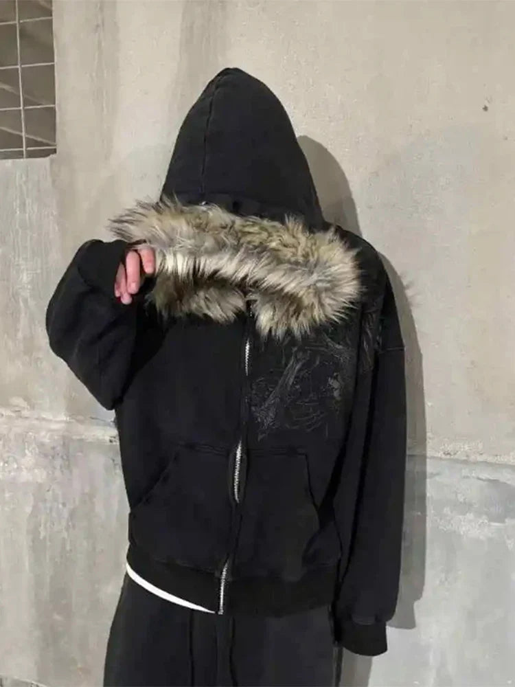 Autumn and winter new Y2K unisex zipper thick sweatshirt jacket with hat simple daily versatile and not monotonous
