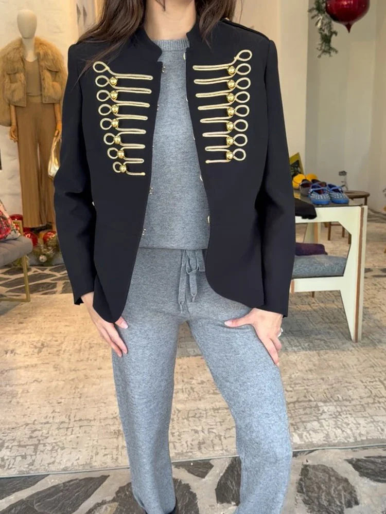 Fashion Black Short Baroque Coat Lady Chic Stand Collar Full Sleeve Single Breasted Cropped Coats 2026 Women Highstreet Jacket
