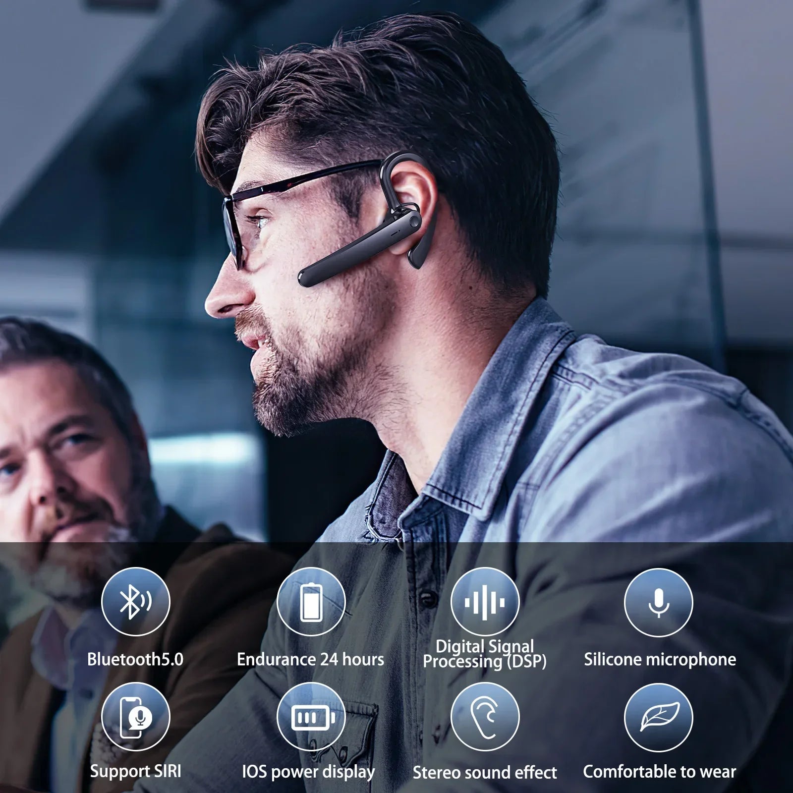Wireless Bluetooth Headphones With Microphon Earphone ENC Noise Cancelling Handsfree Talking Headset Busines Auriculares Driving