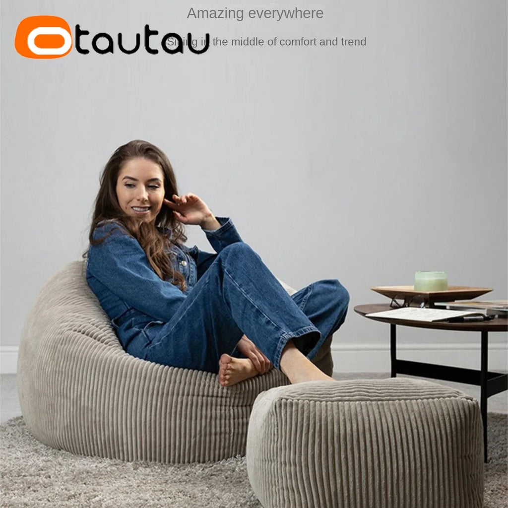 OTAUTAU Flannel/Velvet Bean Bag Chair Cover No Filler Floor Beanbag Sac Pouf Ottoman Single Sofa Frameless Furniture DD025