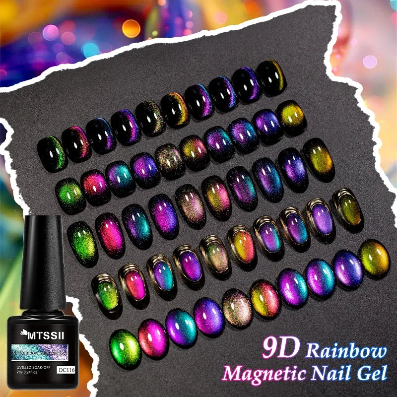 9D Rainbow Cat Magnetic Gel Nail Polish Chameleon Galaxy Effect Magnetic Semi Permanent Soak Off UV Gel Varnish Nail Supplies