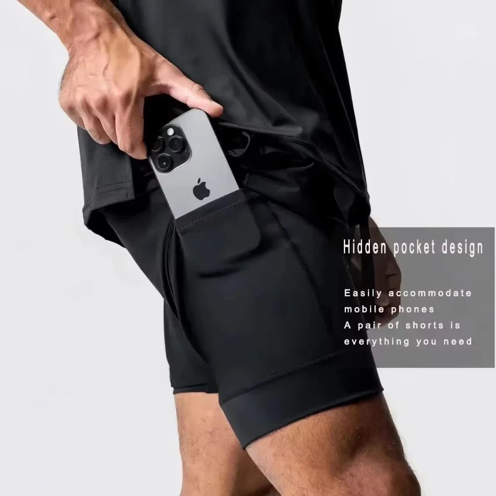 Dragon Ball Men's Double-layer Shorts Son Goku Summer Japanese Anime Fake Two-piece Sports Fitness Quick-drying Shorts