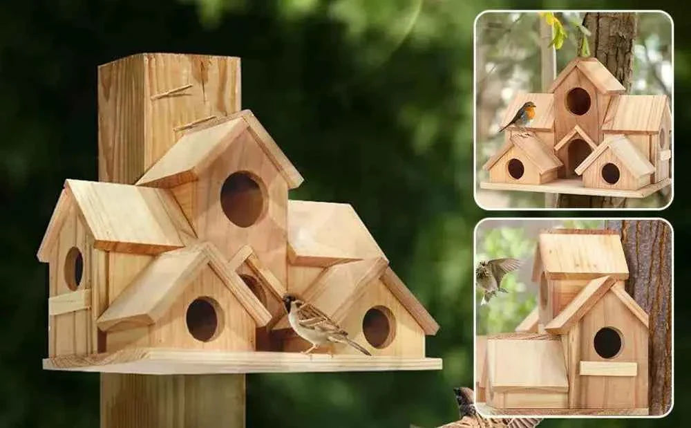 20*15cm Bird Houses For Outside Wooden Hummingbird Nest Bird Feeder Outdoor Birdhouse With 6 Rooms For Garden Courtyard Decor