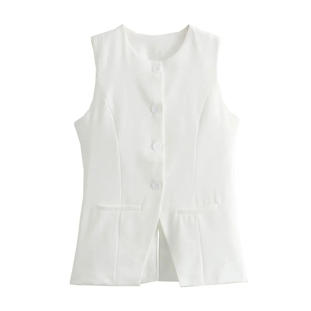 HXAO Woman Vest Outerwears Sleeveless Long Vests For Women Office Casual Women's Suit Vest Autumn Button Black White Vest