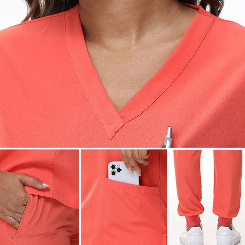 Stretchy Nurse Uniforms V-neck Top Jogger Pants Scrub Sets Surgical Workwear Dentist Nursing Suit Hospital Doctor Outfit S21