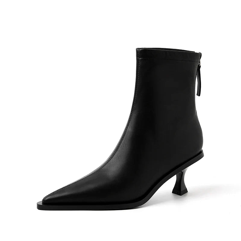 2025 Fashion Women Shoes Ankle Boots Sexy Autumn Winter Pointed Toe High Heels Genuine Leather Casual Black Shoes Size 34-40