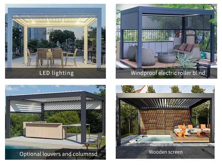 3X3Bioclimatic Pergola Aluminium Pergola Outdoor  Aluminum Pergola Gazebo Manual Pavilion Louver Roof Pergola Carport